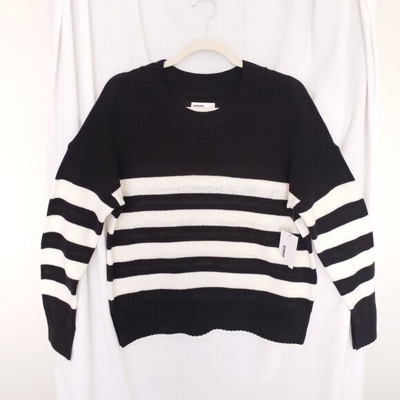 Sonoma Black n White Striped Knit Preppy Long Sleeve Sweater Size S - Picture 1 of 14